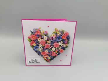 Muttertagskarte Serviettentechnik – Blumenherz in Pink